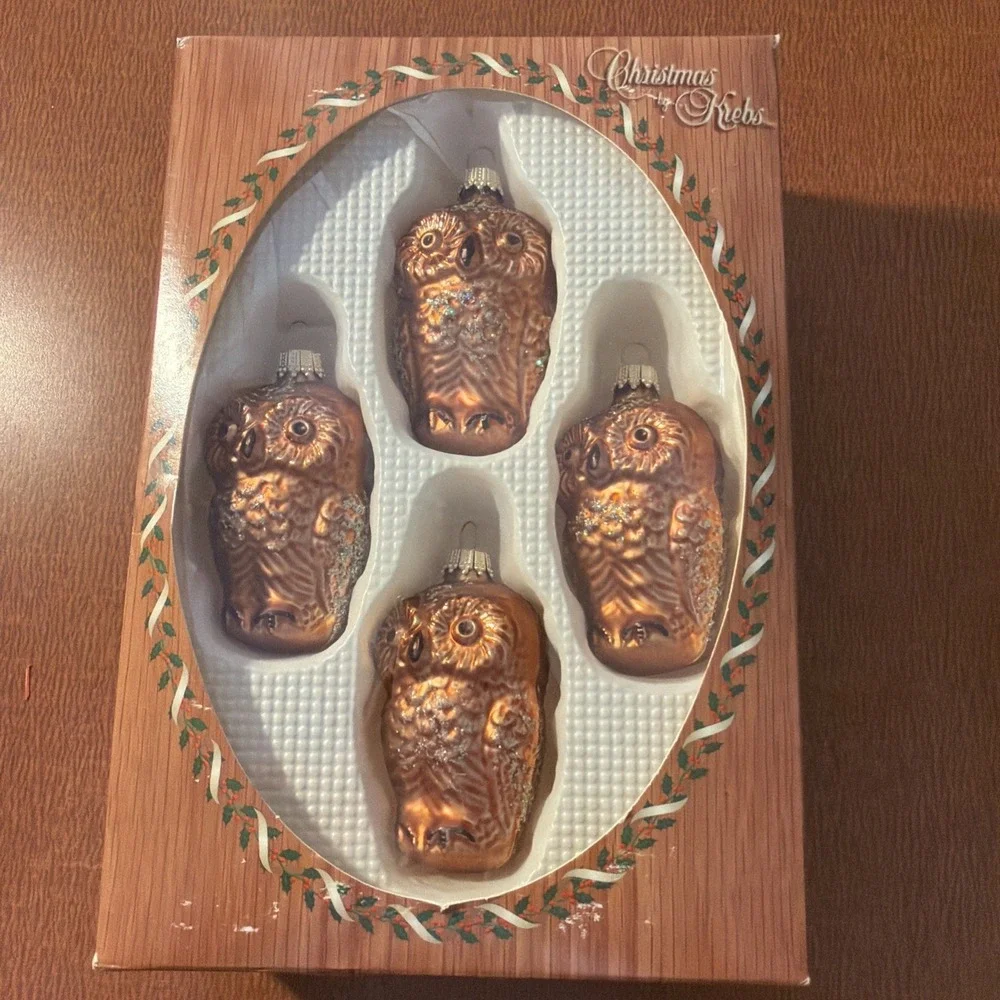 Vtg Christmas‎ By Krebs Glass Blown Owl Ornaments 3.5